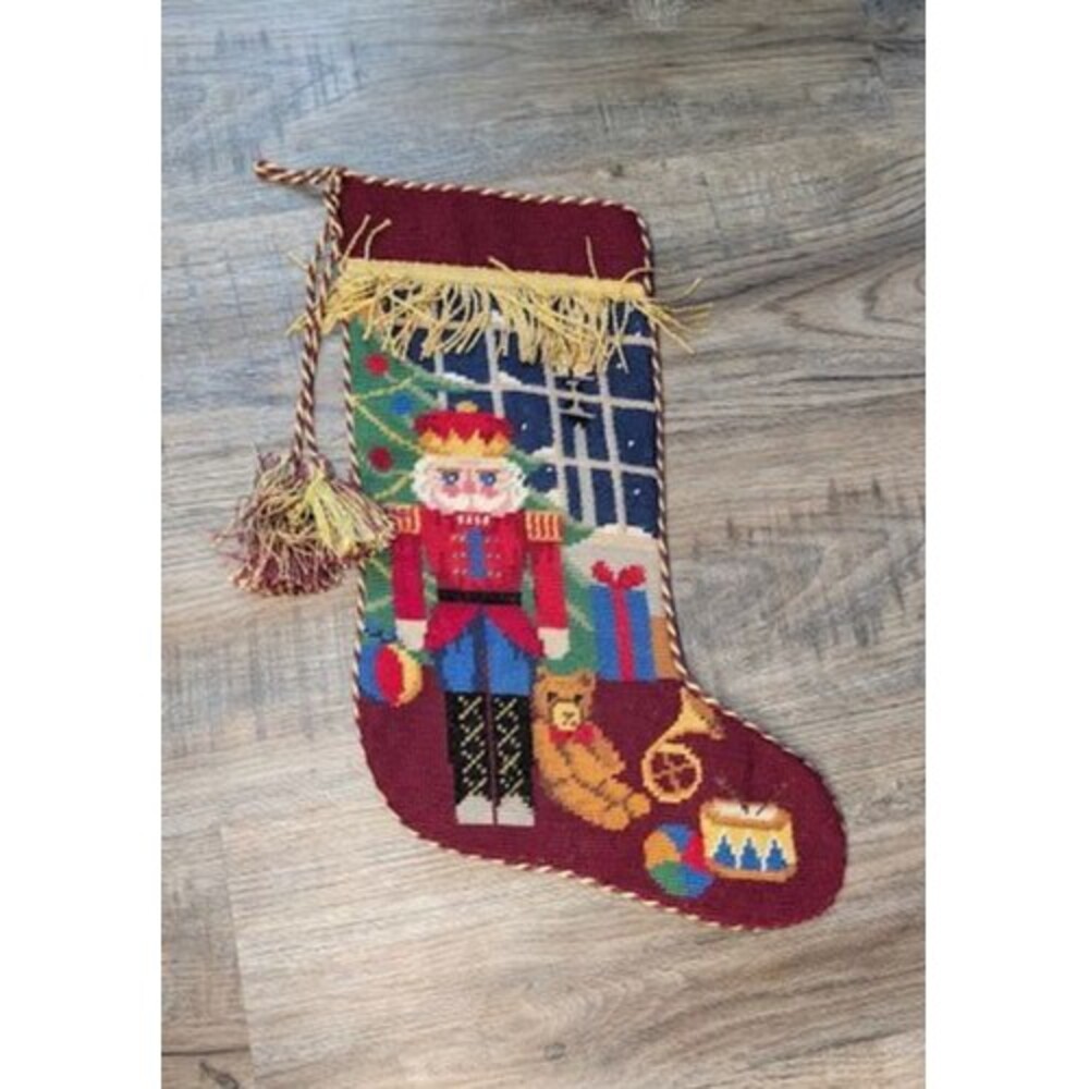 Vtg Needlepoint Christmas Stocking NutcrackerTassels Fringe Imperial Elegance 91